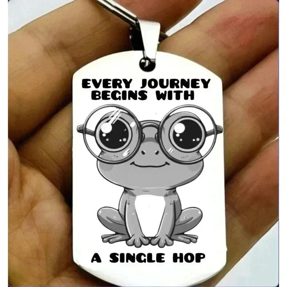 Nerdy Glasses Frog Every Journey Start With Single Hop Hot Funnh Cute Keychain